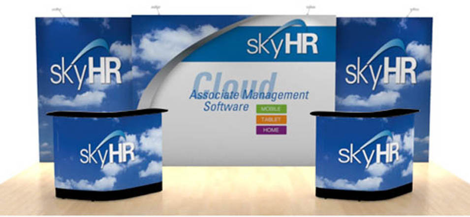 10' x 20' tension fabric pop up display kit with premium counters front