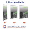 economy retractable banner stand sizes