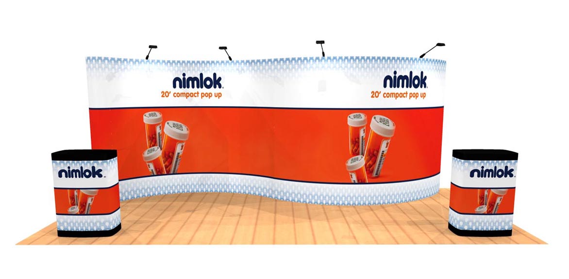 10' x 20' serpentine graphic pop up trade show display front