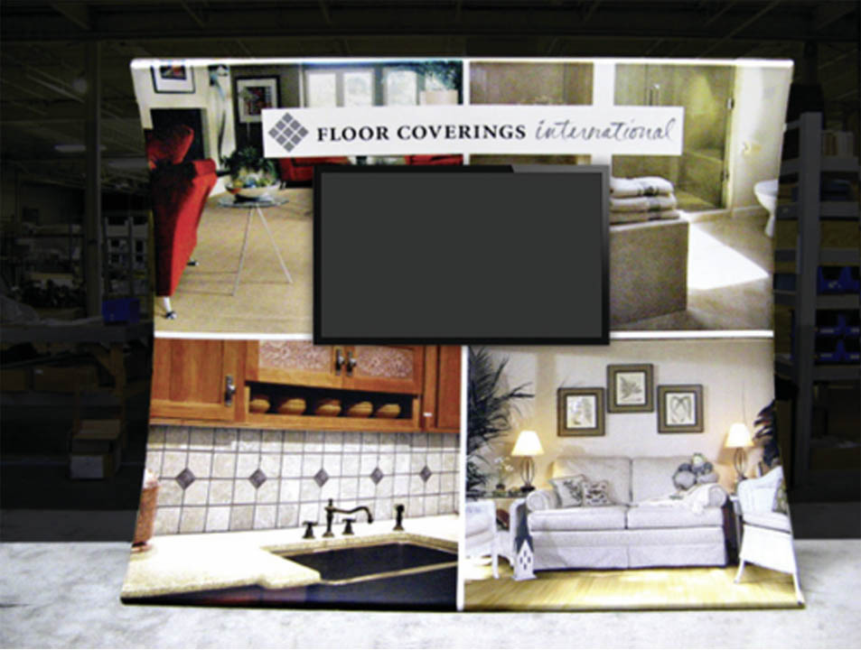 10ft vertical curve tension fabric display with monitor mount picture